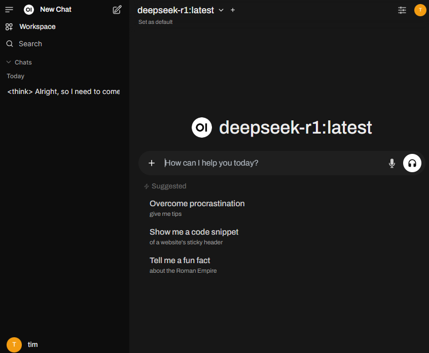 Open WebUI login and model selection screen at localhost:3000 in a browser
