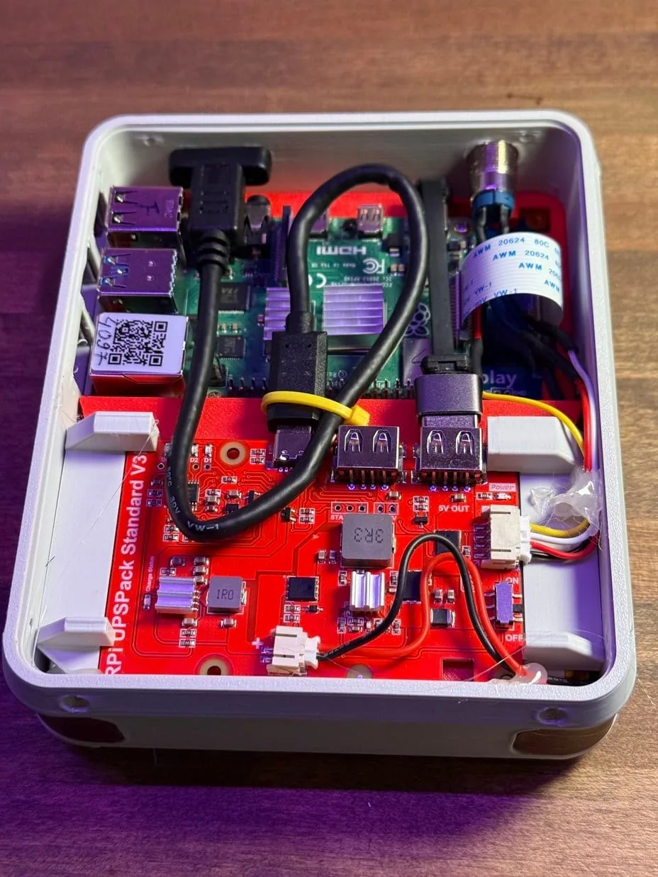 Front view of the finished Cyberboy cyberdeck showing its LCD screen and mini keyboard