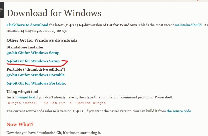 64-bit Git for Windows Setup download link highlighted