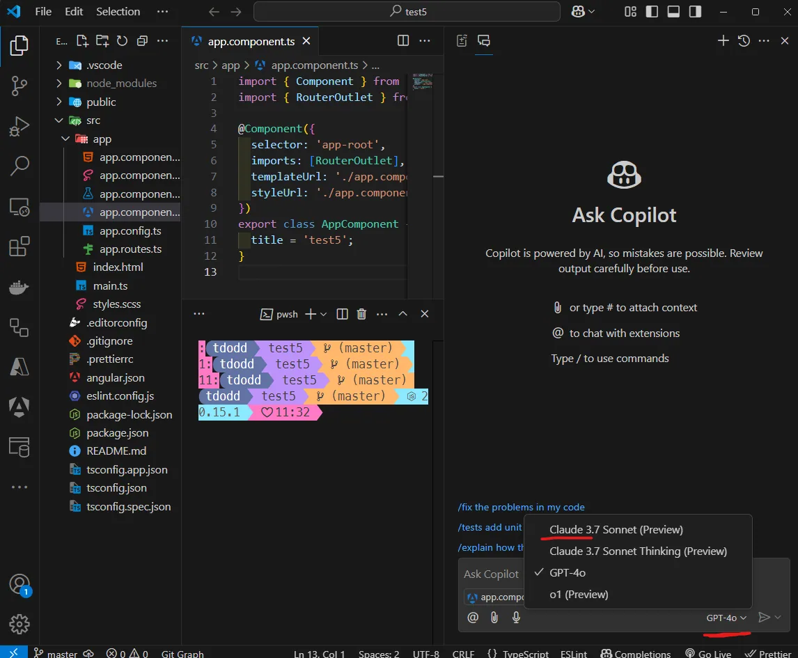 Copilot model dropdown in VS Code with Claude 3.7 Sonnet selected
