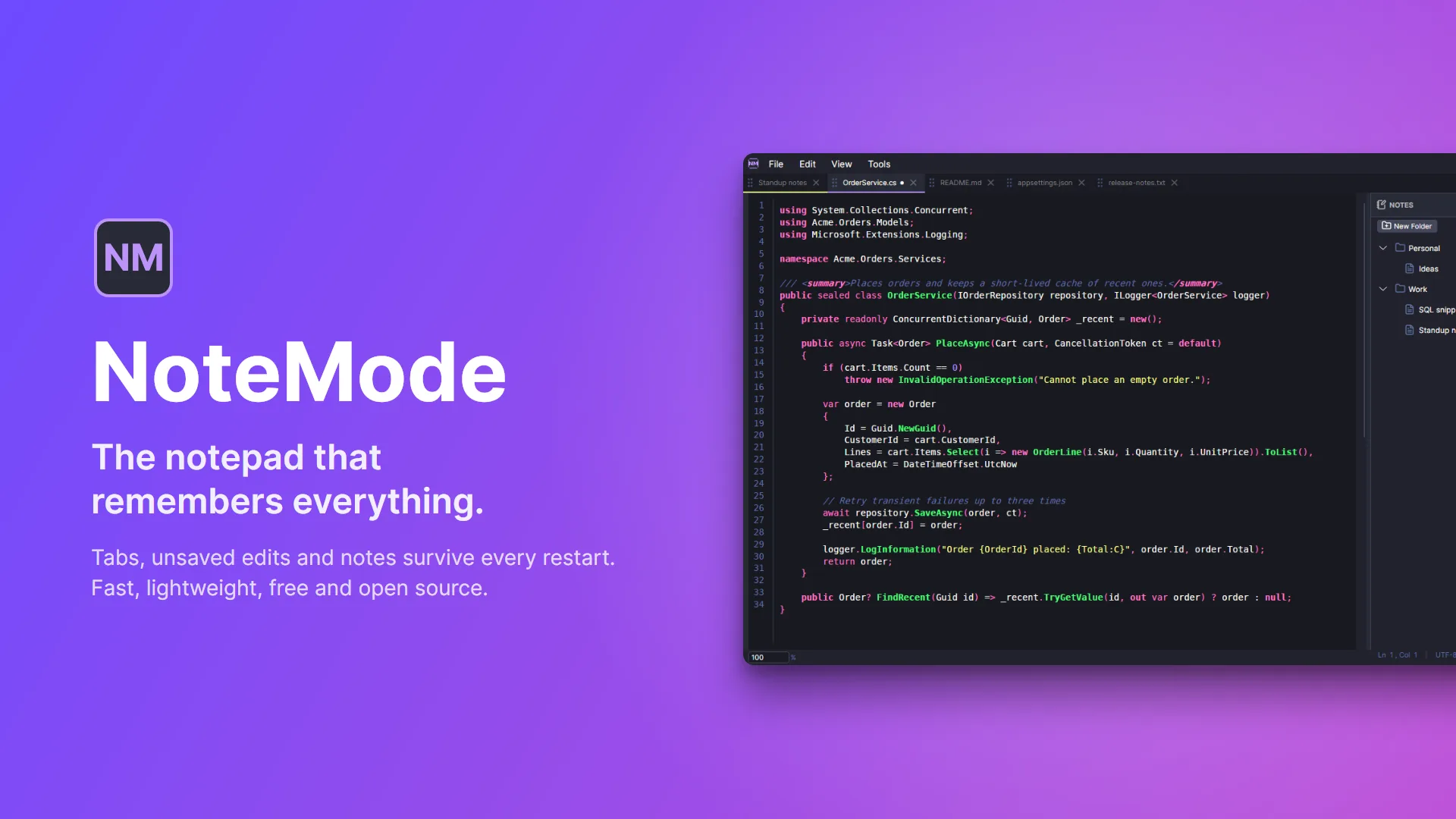 NoteMode logo and tagline next to the NoteMode editor window