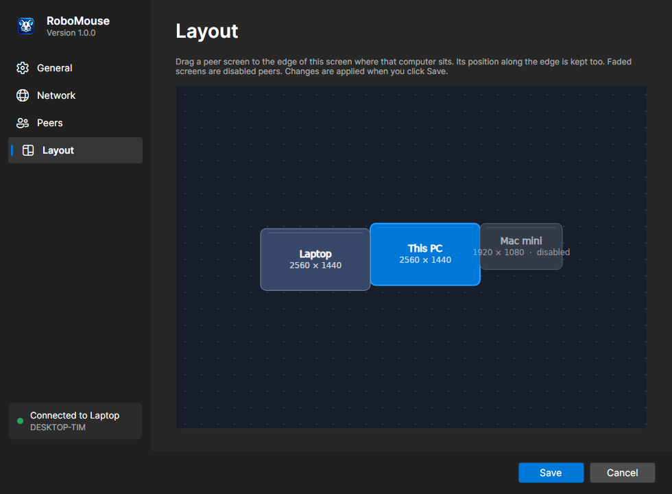 Arrange screens by dragging