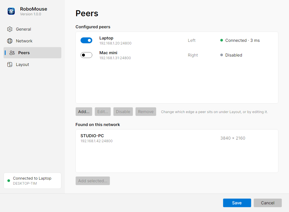 Peers found on the network