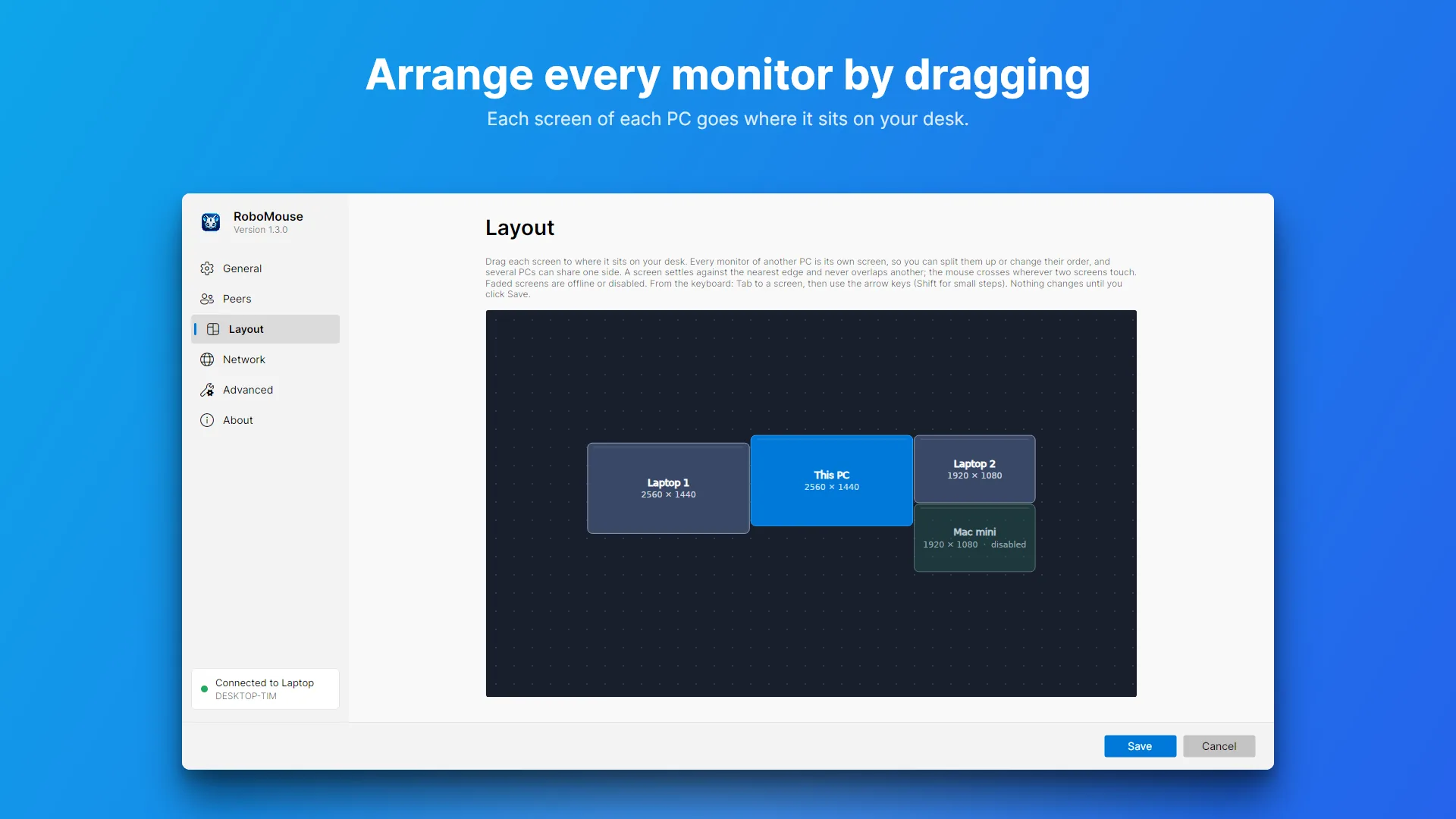 Arrange every monitor by dragging